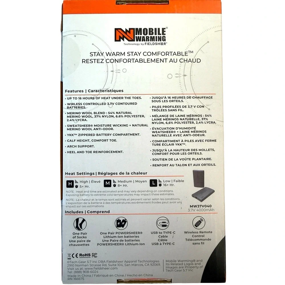 MOBILE WARMING Merino Wool Heated Socks Medium Full Kit NIB Batteries Remote